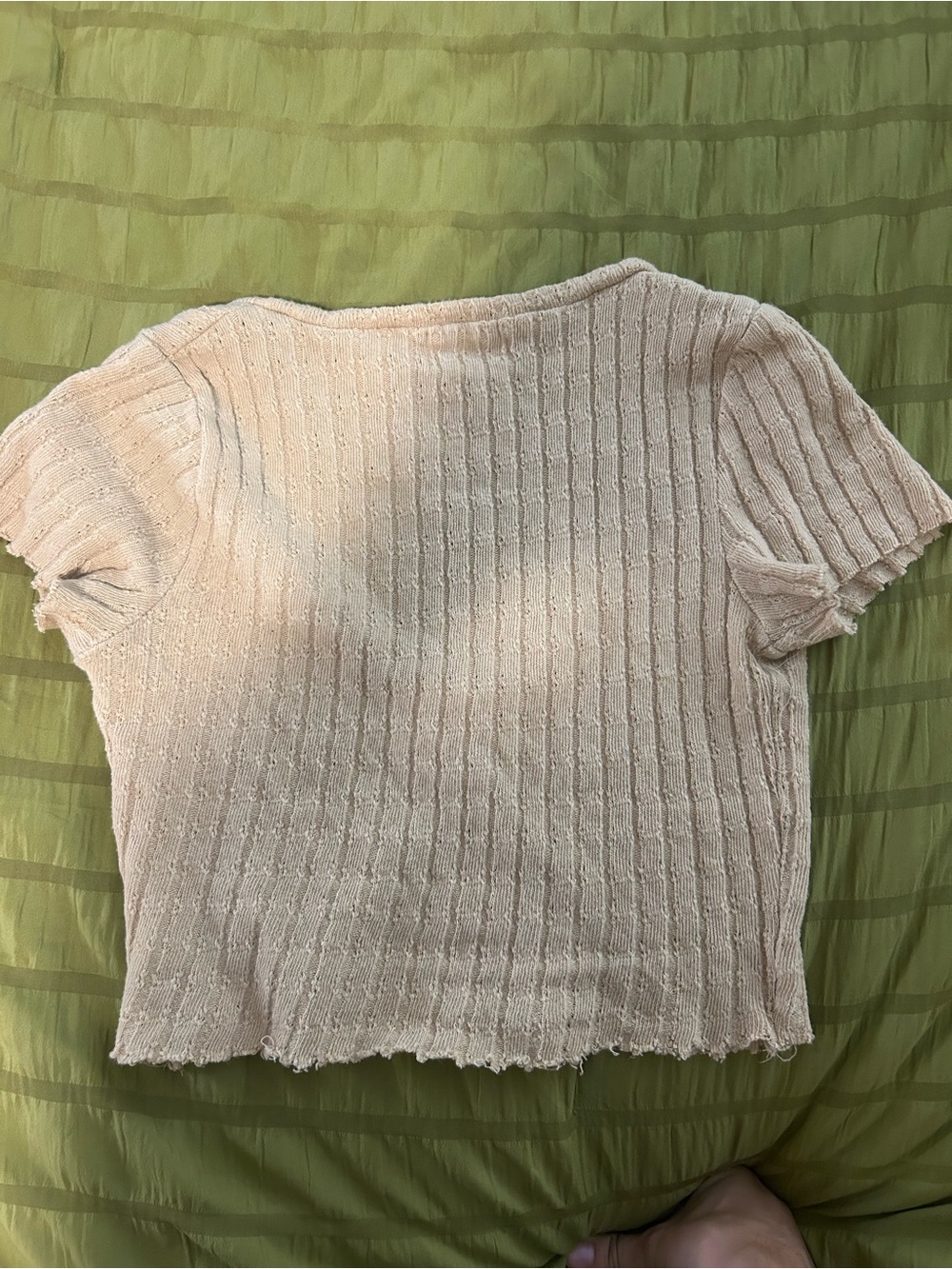 Project Social T Beige Ribbed Cropped Button-Front Top - Picture 4 of 4